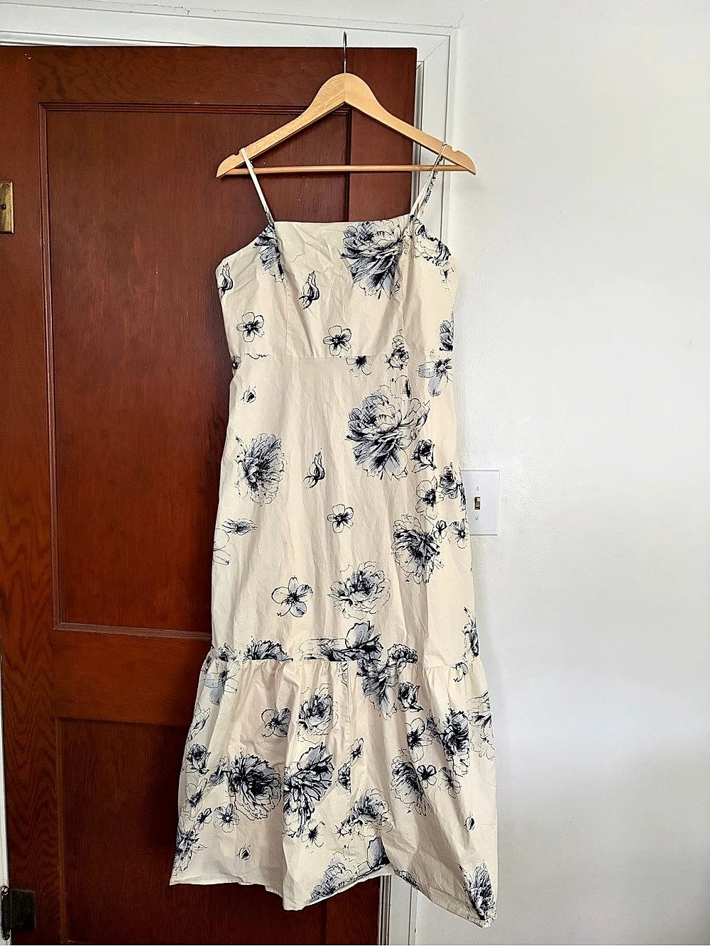 Express Floral Square Neck Tiered Poplin Botanical Print Dress Botanical Print